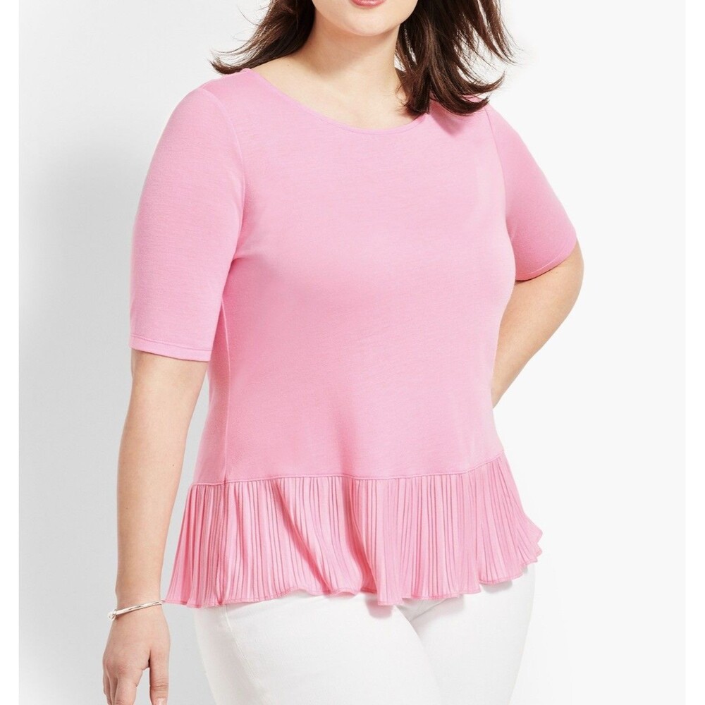 Talbots Pleated Hem Top Blouse Pink Short Sleeve Sz 3X NWT